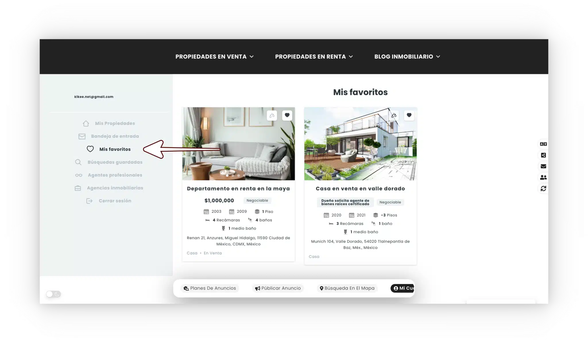 como ver tus propiedades favoritas en Mi Cuenta
